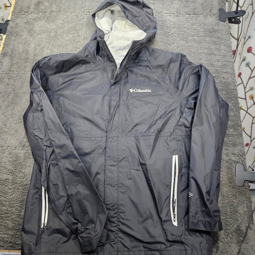 Columbia Rain Jacket Mens Medium Black Omni-Tech Waterproof Hooded Shell Utility
